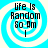 Four identical pixelated icons display "life is Random 6o Pm" text over a blue and white spiral background with black vertical line below.
