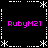 Black background with white dashed border and star motifs, four instances of pink text "RubbyM21" at corners, static image with no visible animation changes