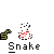 Animated pixel art sequence showing a snake biting a red-cloaked figure, with the snake's body and the figure's head changing position across frames.