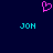 Pixelated pink heart symbol above two cyan 'JON' text labels on dark blue background.