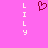 Pixelated pink background with vertical white text 'LILY' on both sides and a red heart symbol in the center.