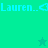 Pixelated cyan text "Lauren.." with left-pointing arrow symbols on a green gradient background, featuring two star symbols in different positions across frames.