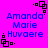 A static image with a bright pink background displays blue text reading "Amanda Marie Huvaere" and black pixelated square patterns in the corners.
