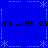 Blue background with repeated pixelated text '<3 JENS' and light blue asterisk-like symbols arranged in a pattern