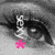 A grayscale eye with a pink star below it, featuring visible eyelashes and a dark pupil on a gradient background.