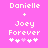 Pixelated text on pink background shows Danielle + Joey Forever with heart symbols, two versions differ in fourth symbol's color.