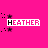 pixelated 'HEATHER' text icons on a bright pink background with scattered black star and dot patterns, some showing animation changes in text color and surrounding elements