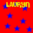 Red background with scattered blue stars and yellow text reading LAURYN repeated four times in a pattern