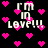Pixelated text 'i'm in love!!!' repeats across a black background with scattered pink hearts, each heart and letter rendered as distinct pixel clusters.