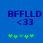 Blue background displays 'BFFLLD' text above '<33' and green plus symbols, with one symbol changing color between frames.
