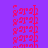 Purple background with red pixelated text repeating vertically, green horizontal bars appearing and disappearing in different positions across frames.