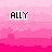 Pixelated pink gradient background with two 'ALLY' text blocks and a black heart symbol.