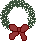 Two pixelated green wreaths with white dots and red bows on a gray background, side-by-side.