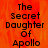 The Secret Daughter Of Apollo text in black pixelated font on orange background with gray section on right.