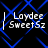 Blue diamond lattice pattern on black background with repeated white text 'Laydee SweetSz' in four quadrants.