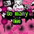 Pixelated pink background with repeating dark circular shapes and white-and-gray floral patterns, overlaid with green text on black bars.