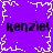 Purple background with white pixelated snowflake border and repeated black text 'kenzie! kenzie!' in two