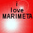 Red background with white light effects and black text reading "i love MARIMETA" in four