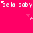 A bright pink background displays repeated 'bella baby' text with white stars, where some stars are animated to appear and disappear.