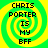 Four identical pixelated display "CHRIS PORTER IS MY BFF" text over a green-yellow spiral background with no visible animation changes