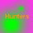 Four identical display orange text 'Hunters' over a pink-to-green gradient background with faint circular patterns