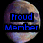 Two pixelated moon-shaped icons with blue text overlays on black background; left icon shows "Proud Member" text, right shows "MoonWing Clan" text.