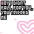 Pixelated text and pink hearts on white background with animated color changes in individual letters.