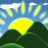 Animated contact sheet showing four sequential frames of a pixelated sunrise over green hills with yellow sun rays and white clouds against a blue sky.