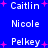 Blue background with white text names and pink plus signs, arranged in a pattern