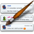 A pixelated image shows a brown paintbrush with a black handle and silver ferrule, positioned diagonally across a blurred background of three horizontal panels containing small colored squares and pixelated shapes.