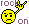 Yellow pixelated emoji face with downturned mouth and raised hand making rock-on gesture, repeated across gray background with partial text.