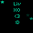 Pixelated teal text and stars on black background with repeated 'Liv HO <3 :D' pattern