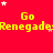 Red background with yellow text repeating 'Go Renegade' and scattered white/pink stars, partially cropped on the right.