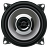 A static grayscale icon depicting a speaker cone with concentric circular rings and four corner mounting holes on a light gray background.