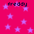 Pink background with purple stars and four instances of the word 'freddy' in black pixelated text.
