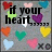 Pixelated heart-themed animation with text fragments and 'xo' symbols on a gray background.