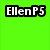 Green background with "EllenP5" text, grayscale portrait with pink hair, and green dinosaur on motorcycle. Static image with four quadrants.