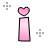 A 48x48 pixel animated buddy icon featuring pink text and heart symbols arranged in a contact sheet layout with gray transparency indicators.
