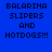 Pixelated text "BALARINA SLIPERS AND HOTDOGS!!!" displayed in a with alternating blue and cyan backgrounds