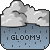 Pixelated cloud icon with blue rain-filled section and 'GLOOMY' text, showing subtle color variations