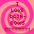 Four identical pink spiral backgrounds with dark red text reading "I LOVE RAIN-BOWS" and dotted lines below, arranged in a