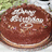 A static image shows a chocolate cake with white icing text on the left, and bold black text reading 'Almost My Birthday!!!!' on a bright cyan background.