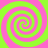 Four spirals in alternating pink and green colors arranged symmetrically on a solid background.