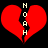 Two red broken hearts with vertical text 'NOAH' on black background, each heart split into two halves with jagged edges.