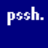 Blue background with white 'pssh.' text top-left, green pixelated heart symbols on right side, and light green 'what ever.' text below.
