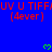 Blue background with red text repeating 'UV U TIFF' and '(4ever)' beneath each, green heart symbols scattered across the image.