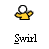 Animated contact sheet of 13 yellow and gray swirl frames with a static crown icon, all labeled "Swirl" below each frame.
