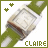Pixelated green and white icon with brown accents, featuring two small plus signs on the left side in one view and right side in another, labeled 'CLAIRE' at bottom.
