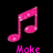 Pink musical notes with text 'Make It Louder' on black background, showing animation frames with varying note positions.