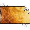 Animated sequence of a pixelated face with orange-yellow tones, displaying text changes across frames.